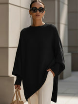 Jennifer | Women's Oversized Round-Neck Sweater with Asymmetrical Hem