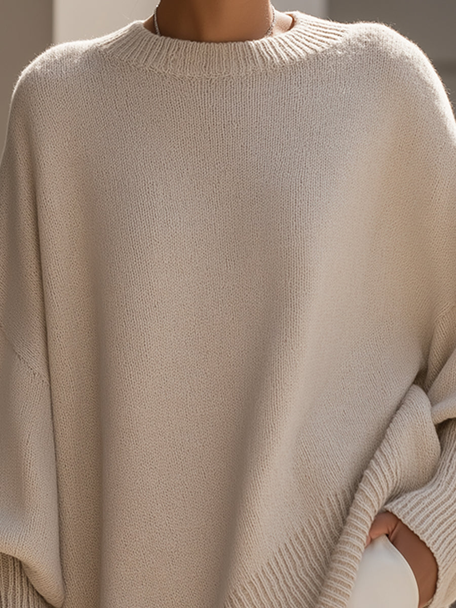 Jennifer | Women's Oversized Round-Neck Sweater with Asymmetrical Hem