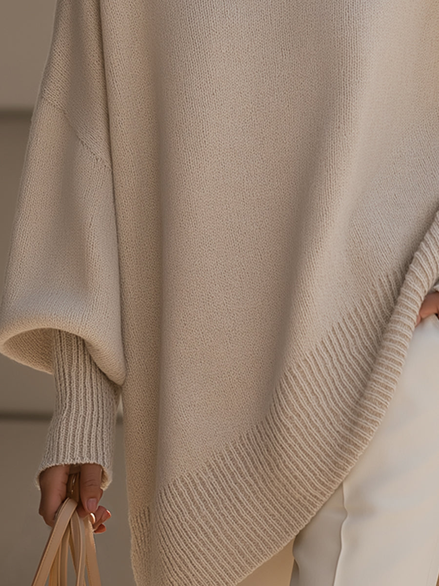 Jennifer | Women's Oversized Round-Neck Sweater with Asymmetrical Hem