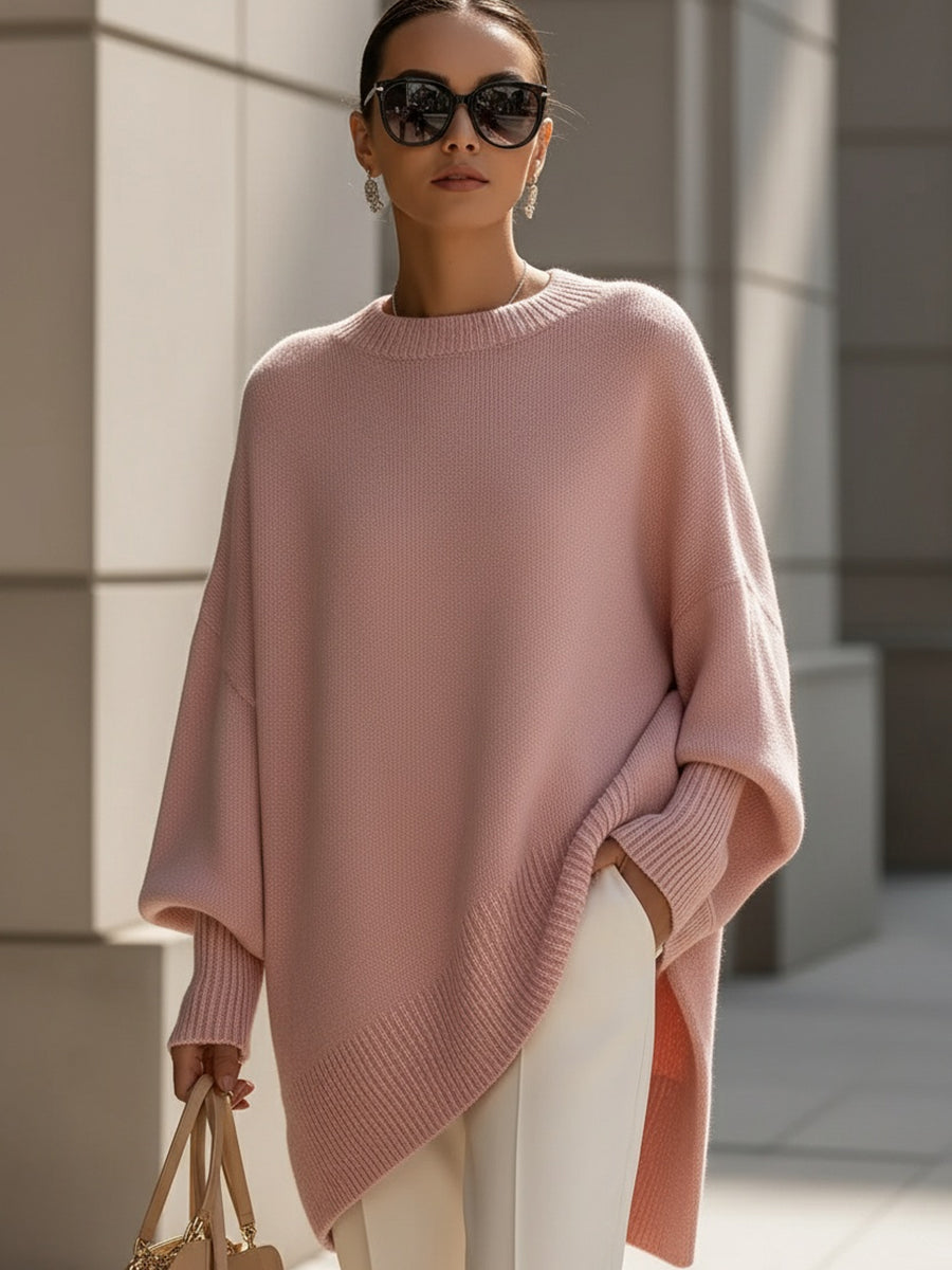Jennifer | Women's Oversized Round-Neck Sweater with Asymmetrical Hem