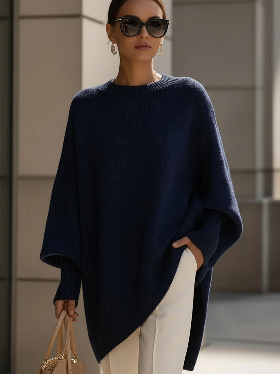 Jennifer | Women's Oversized Round-Neck Sweater with Asymmetrical Hem