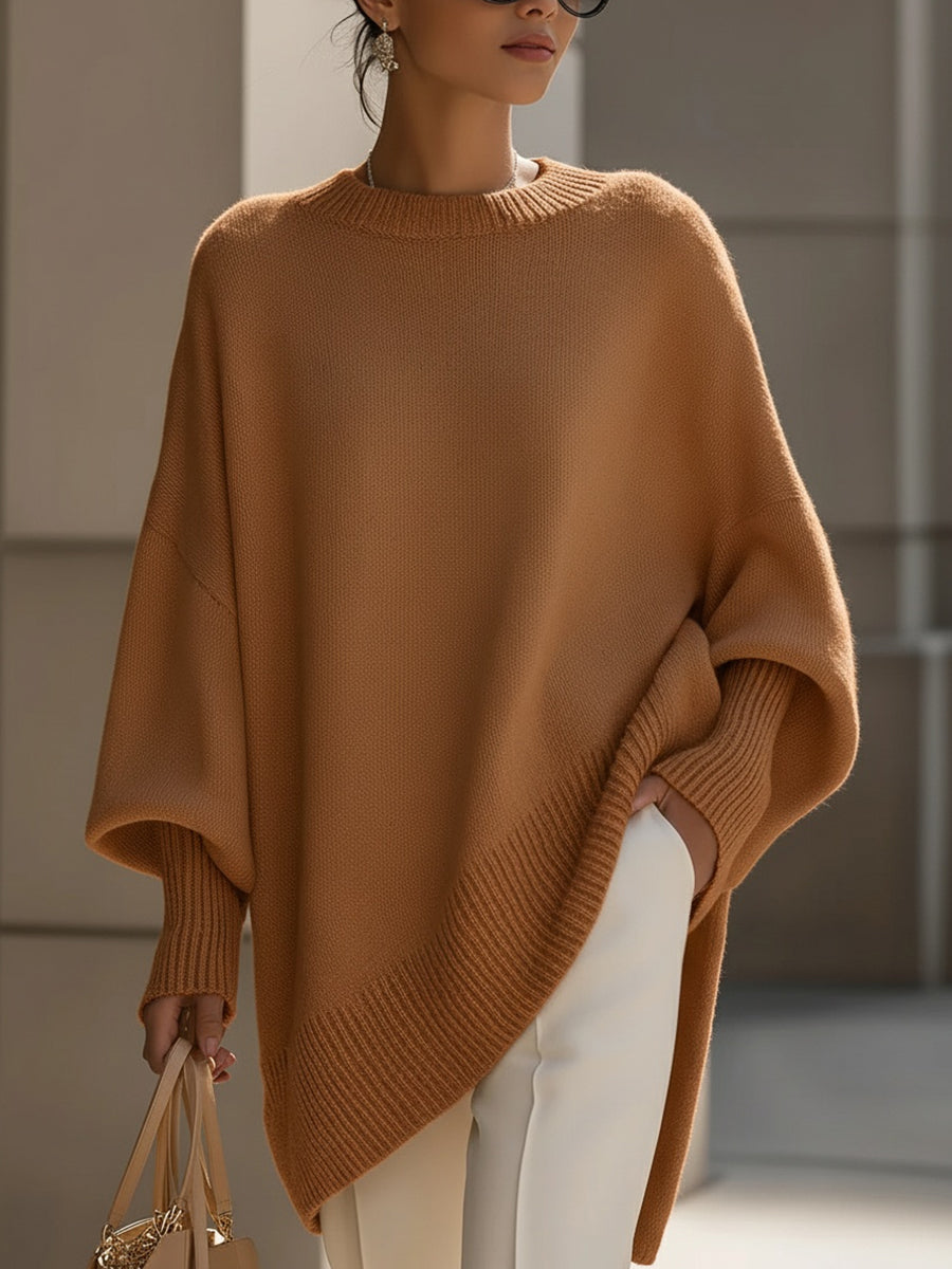 Jennifer | Women's Oversized Round-Neck Sweater with Asymmetrical Hem