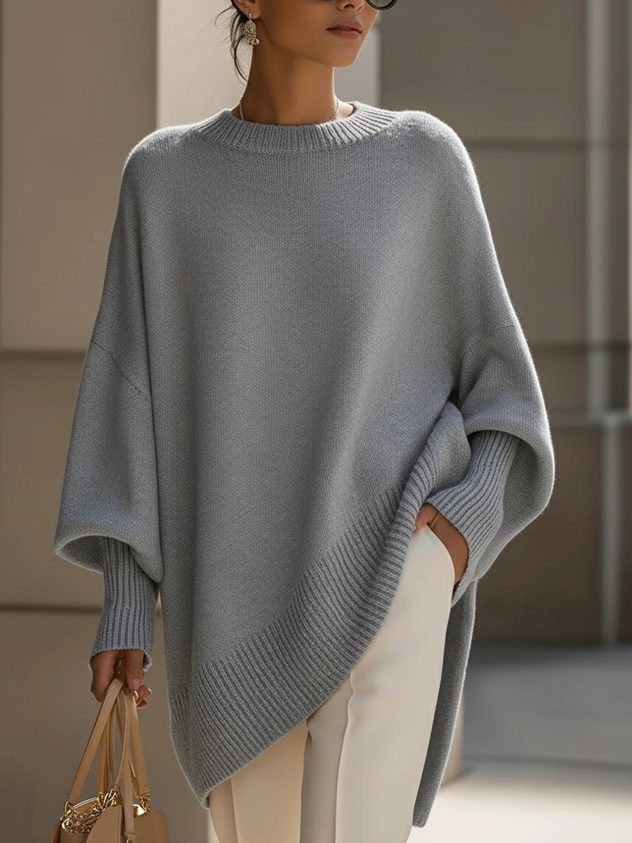 Jennifer | Women's Oversized Round-Neck Sweater with Asymmetrical Hem