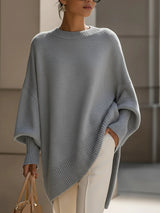 Jennifer | Women's Oversized Round-Neck Sweater with Asymmetrical Hem