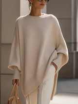 Jennifer | Women's Oversized Round-Neck Sweater with Asymmetrical Hem